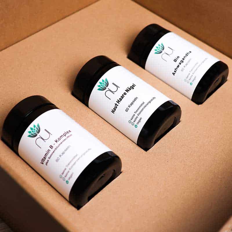 NUI Vitamin B-Komplex, Haut Haare Nägel, Bio Ashwagandha Gläser in einem Karton