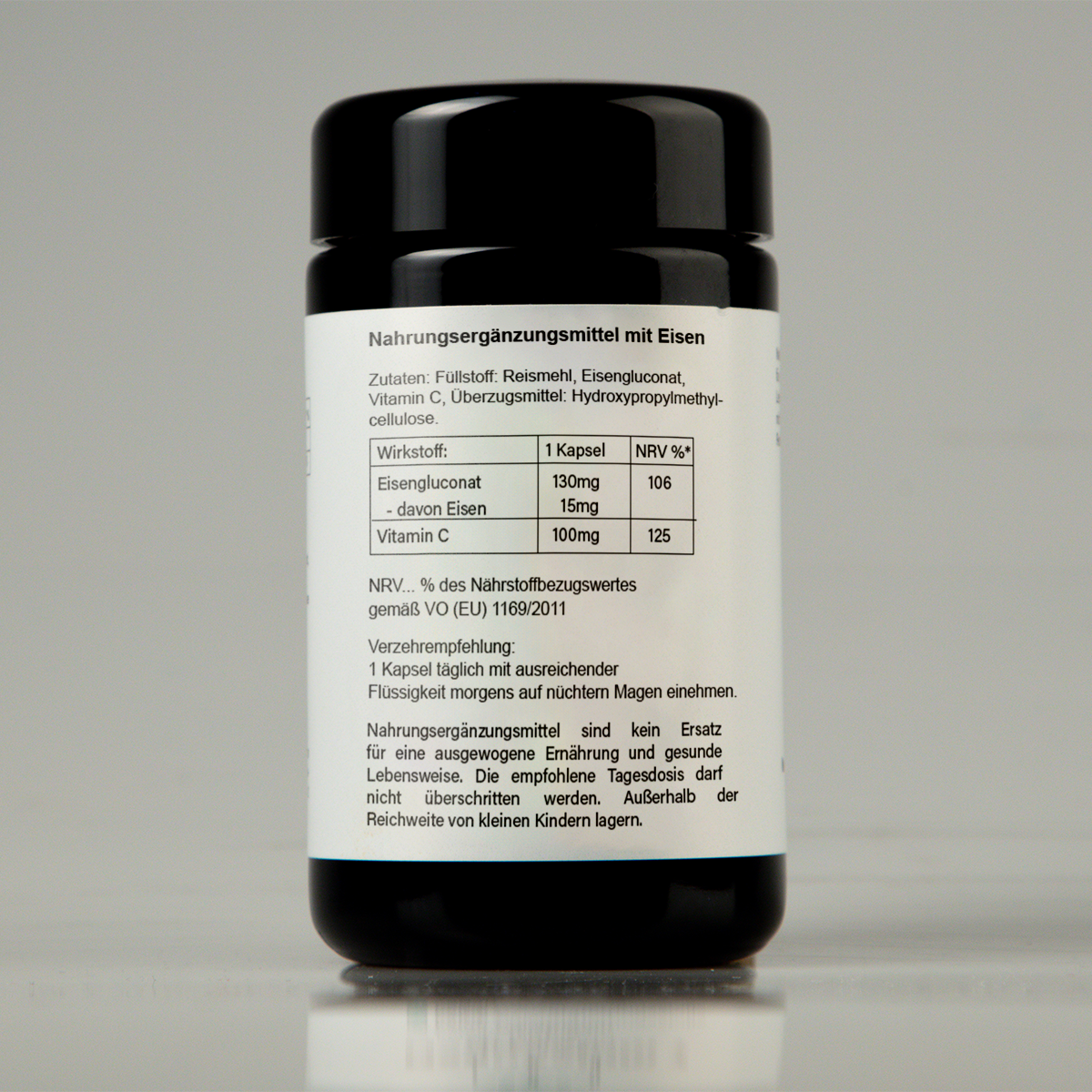 Produktektikett mit Inhaltsstoffen der NUI Eisen