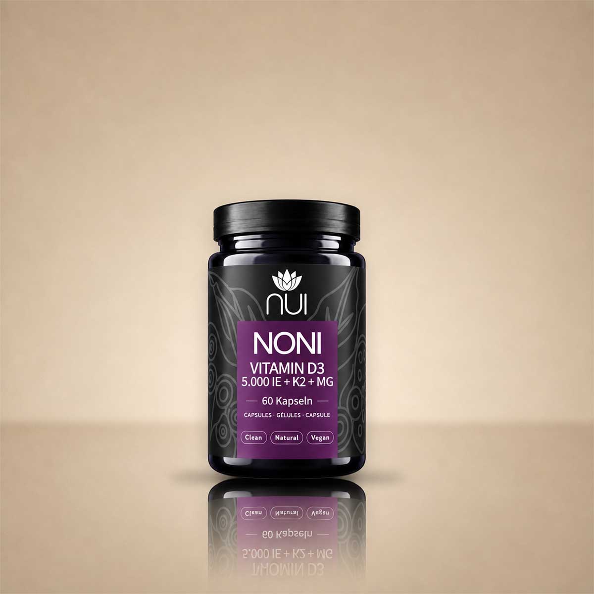 NUI NONI Vitamin D3 5.000 IE + K2 + Magnesium, 60 Kapseln – Einzelpackung