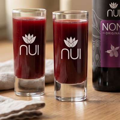 Zwei NUI-Trinkgläser mit NONI Original